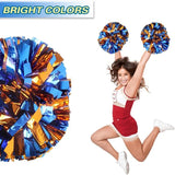 6 Pcs Metallic Cheerleading Pom Poms with Baton Handles for Sports Team Parties, Blue Orange