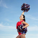 6 Pcs Metallic Cheerleading Pom Poms with Baton Handles for Sports Team Parties, Blue Red White