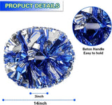 6 Pcs Metallic Cheerleading Pom Poms with Baton Handles for Sports Team Parties, Blue Silver
