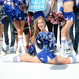 6 Pcs Metallic Cheerleading Pom Poms with Baton Handles for Sports Team Parties, Blue Silver