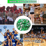 6 Pcs Metallic Cheerleading Pom Poms with Baton Handles for Sports Team Parties, Green Silver