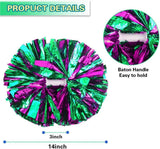 6 Pcs Metallic Cheerleading Pom Poms with Baton Handles for Sports Team Parties, Hot Pink Green