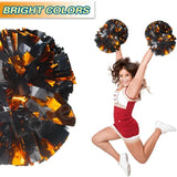 6 Pcs Metallic Cheerleading Pom Poms with Baton Handles for Sports Team Parties, Orange Black