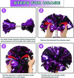 6 Pcs Metallic Cheerleading Pom Poms with Baton Handles for Sports Team Parties, Purple Black