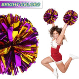 6 Pcs Metallic Cheerleading Pom Poms with Baton Handles for Sports Team Parties, Purple Gold In Australia - Darrahopens