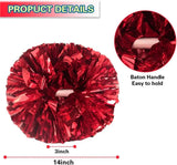 6 Pcs Metallic Cheerleading Pom Poms with Baton Handles for Sports Team Parties, Red