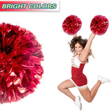 6 Pcs Metallic Cheerleading Pom Poms with Baton Handles for Sports Team Parties, Red