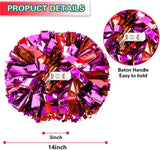 6 Pcs Metallic Cheerleading Pom Poms with Baton Handles for Sports Team Parties, Red Pink