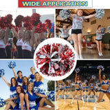 6 Pcs Metallic Cheerleading Pom Poms with Baton Handles for Sports Team Parties, Red Silver