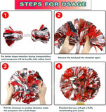 6 Pcs Metallic Cheerleading Pom Poms with Baton Handles for Sports Team Parties, Red Silver