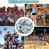 6 Pcs Metallic Cheerleading Pom Poms with Baton Handles for Sports Team Parties, Silver