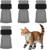 4 Pcs Cat Mittens, Adjustable Breathable Mesh Anti Scratch Paw Covers for Bathing Grooming, Gray L