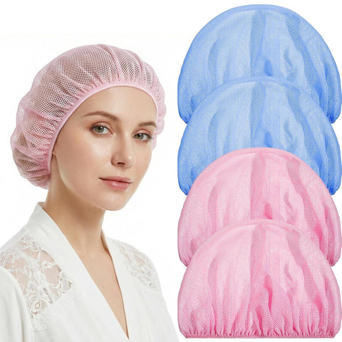 4 Pack Mesh Sleep Bonnets for Women, Breathable Elastic Hair Nets for Sleeping Hair Drying, Pink Blue In Australia - Darrahopens