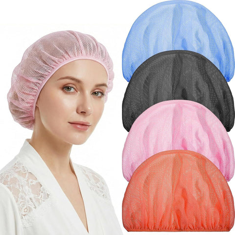 4 Pack Mesh Sleep Bonnets for Women, Breathable Elastic Hair Nets, Pink Blue Orange Black In Australia - Darrahopens