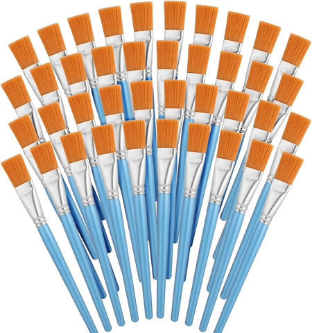 40 Pcs Flat Paint Brushes, 1 Inch Nylon Bristles Wooden Handles for Kids Artists, Silver In Australia - Darrahopens