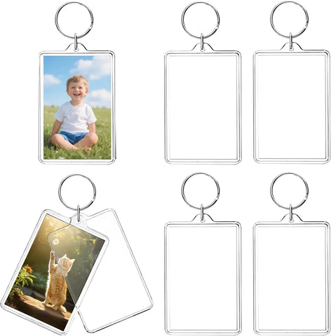 6 Pack Acrylic Photo Keychains, Double Sided Clear Picture Frame Keyrings, 2.75 x 1.97 In In Australia - Darrahopens