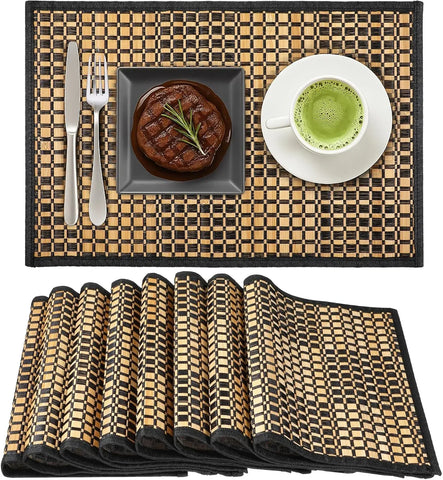 8 Pack Bamboo Placemats, Heat Resistant Anti Slip Washable Table Mats, Natural Black Brown In Australia - Darrahopens