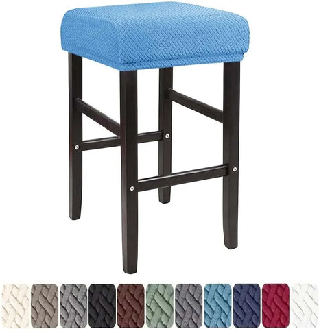 Square Saddle Bar Stool Covers Set of 2, Stretch Jacquard Washable Seat Slipcovers, Blue In Australia - Darrahopens