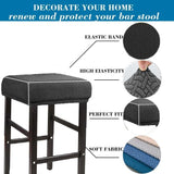 Square Saddle Bar Stool Covers Set of 2, Stretch Jacquard Washable Seat Slipcovers, Blue