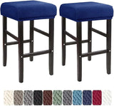 Square Saddle Bar Stool Covers Set of 2, Stretch Jacquard Washable Seat Slipcovers, Navy Blue In Australia - Darrahopens