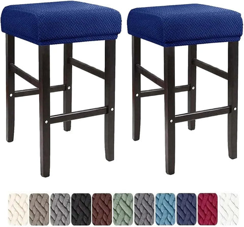 Square Saddle Bar Stool Covers Set of 2, Stretch Jacquard Washable Seat Slipcovers, Navy Blue In Australia - Darrahopens