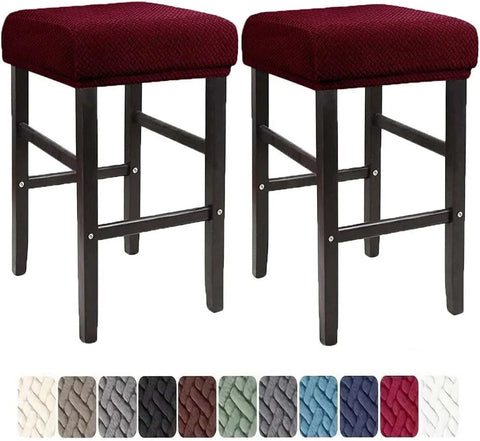 Square Saddle Bar Stool Covers Set of 2, Stretch Jacquard Washable Seat Slipcovers, Red In Australia - Darrahopens
