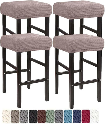 Square Saddle Bar Stool Covers Set of 4, Stretch Jacquard Washable Seat Slipcovers, Taupe In Australia - Darrahopens