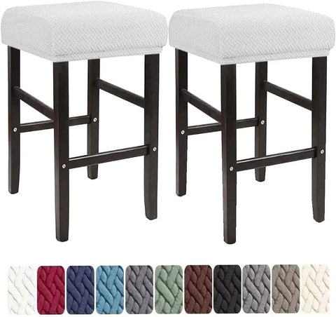 Square Saddle Bar Stool Covers Set of 2, Stretch Jacquard Washable Seat Slipcovers, White In Australia - Darrahopens