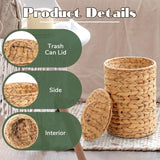 Wicker Trash Can with Lid, Handwoven Water Hyacinth Waste Basket with 100 Bags, Natural 1.3 Gal In Australia - Darrahopens