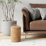 Wicker Trash Can with Lid, Handwoven Water Hyacinth Waste Basket with 100 Bags, Natural 1.3 Gal In Australia - Darrahopens