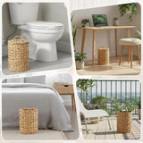 Wicker Trash Can with Lid, Handwoven Water Hyacinth Waste Basket with 100 Bags, Natural 1.3 Gal