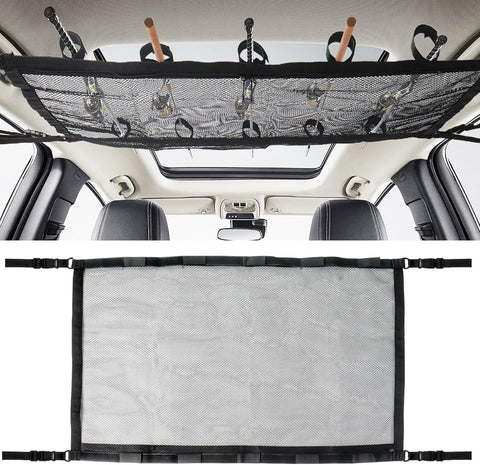 Car Ceiling Fishing Rod Holder, Double Layer Mesh Storage Net, Fits 5 Rods, Black 32 x 22 In In Australia - Darrahopens