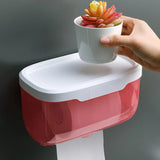Wall Mounted Enclosed Toilet Paper Holder, Waterproof Roll Protector with Phone Shelf, Pink