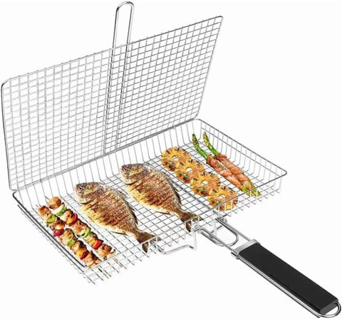Large Stainless Steel Grill Basket, Folding BBQ Rack with Detachable Handle, 12.6 x 9.45 x 2 In In Australia - Darrahopens