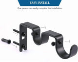 2 Pack Double Curtain Rod Brackets, Heavy Duty Metal Holders for 1 In and 5/8 In Rods, Black