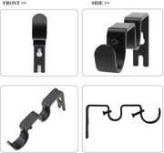 2 Pack Double Curtain Rod Brackets, Heavy Duty Metal Holders for 1 In and 5/8 In Rods, Black