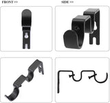 2 Pack Double Curtain Rod Brackets, Heavy Duty Metal Holders for 1 In and 5/8 In Rods, Black