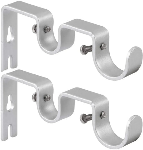 2 Pack Double Curtain Rod Brackets, Heavy Duty Metal Holders for 1 In and 5/8 In Rods, Silver In Australia - Darrahopens