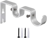2 Pack Double Curtain Rod Brackets, Heavy Duty Metal Holders for 1 In and 5/8 In Rods, Silver