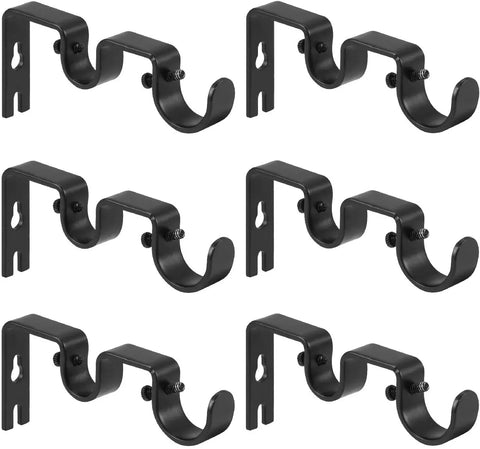 6 Pack Double Curtain Rod Brackets, Heavy Duty Metal Holders for 1 In and 5/8 In Rods, Black In Australia - Darrahopens