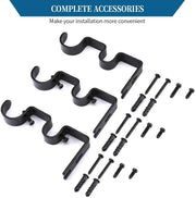 6 Pack Double Curtain Rod Brackets, Heavy Duty Metal Holders for 1 In and 5/8 In Rods, Black