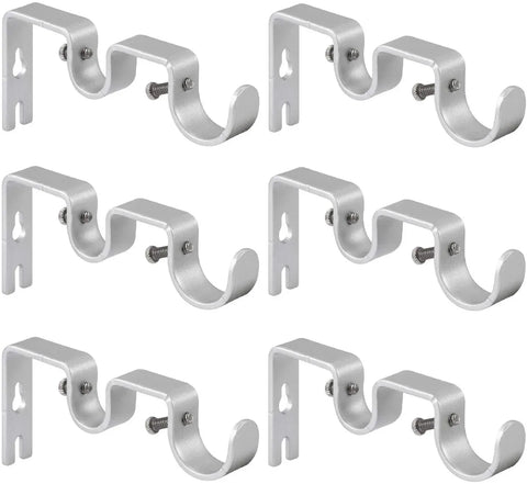 6 Pack Double Curtain Rod Brackets, Heavy Duty Metal Holders for 1 In and 5/8 In Rods, Silver In Australia - Darrahopens