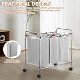 3 Pcs Laundry Sorter Cart Replacement Bags, Heavy Duty Oxford Hamper Liners for 3 Section Carts, Gray