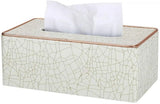 Leather Tissue Box Holder, Rectangular Cover with Lid for Home Office Car Tabletop, White