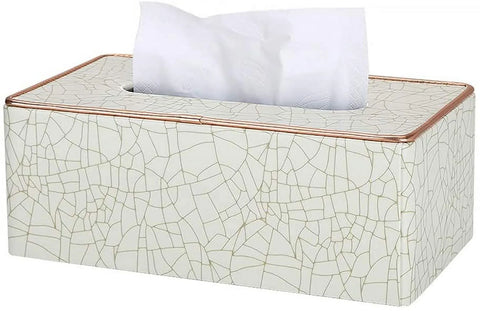 Leather Tissue Box Holder, Rectangular Cover with Lid for Home Office Car Tabletop, White