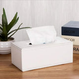 Leather Tissue Box Holder, Rectangular Cover with Lid for Home Office Car Tabletop, White 1
