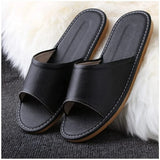 Black Leather Open Toe Slippers, Non Slip Indoor House Sandals for Men Women, EUR37-38 In Australia - Darrahopens
