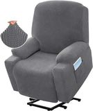 Power Lift Recliner Chair Cover, Stretch Jacquard Fitted Slipcover with Side Pocket, Gray