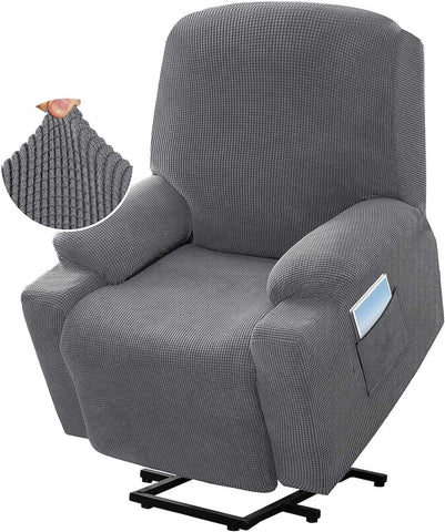 Power Lift Recliner Chair Cover, Stretch Jacquard Fitted Slipcover with Side Pocket, Gray