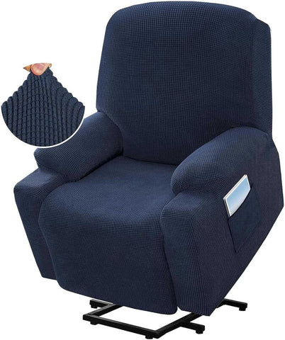 Power Lift Recliner Chair Cover, Stretch Jacquard Slipcover with Side Pocket, Navy Blue In Australia - Darrahopens